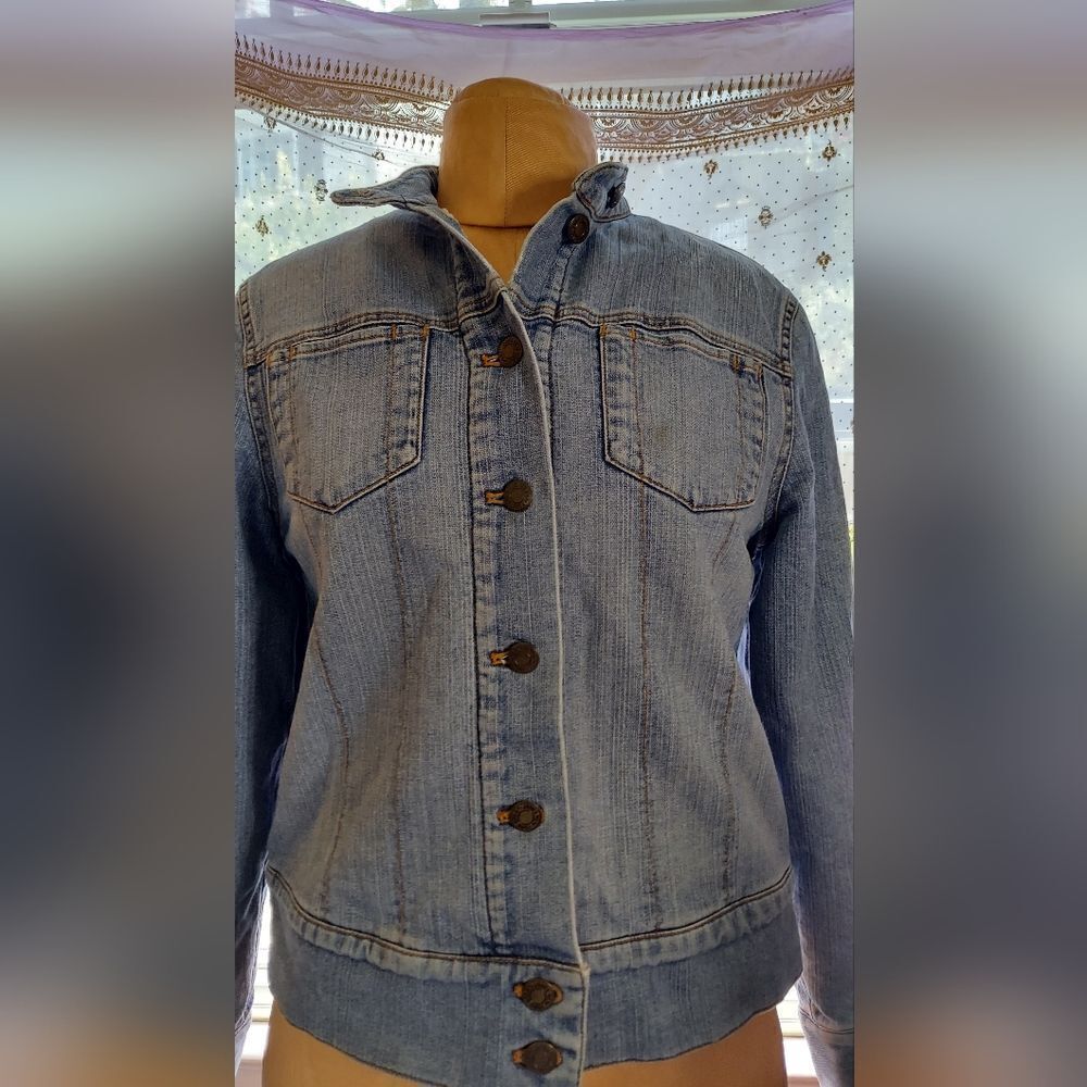 Jones New York Sport Stretch Blue Wash Jean Jacket Size S Fleece Lined